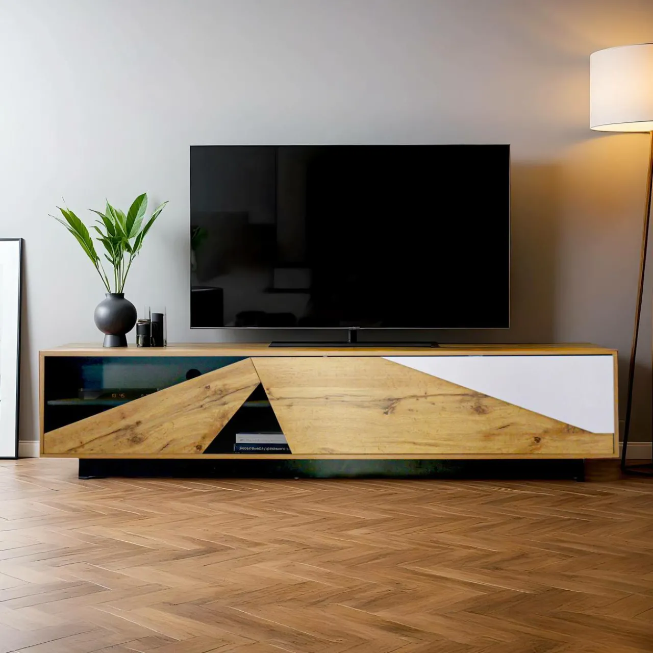 Etagère, Meuble Modulable|EMINZA Meuble TV en design (L180 x 40 cm) Alabama Blanc, noir et naturel Bois