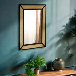 Accessoire Salle De Bain|Miroir|EMINZA Miroir mural en métal (H101 cm) Cannage Naturel et Noir