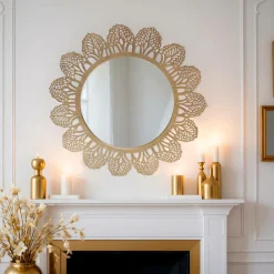 Miroir|EMINZA Miroir mural rond en métal (D81 cm) Bombay Dé Or