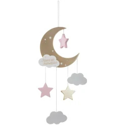 Objet Déco Enfant|Atmosphera createur d'interieur for kids Mobile bébé bois et coton (H43.5 cm) Lune Rose