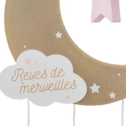 Objet Déco Enfant|Atmosphera createur d'interieur for kids Mobile bébé bois et coton (H43.5 cm) Lune Rose