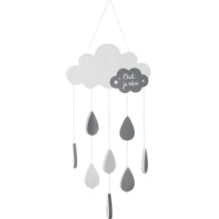 Objet Déco Enfant|Atmosphera createur d'interieur for kids Mobile bébé bois et coton (H57.5 cm) Nuage Gris