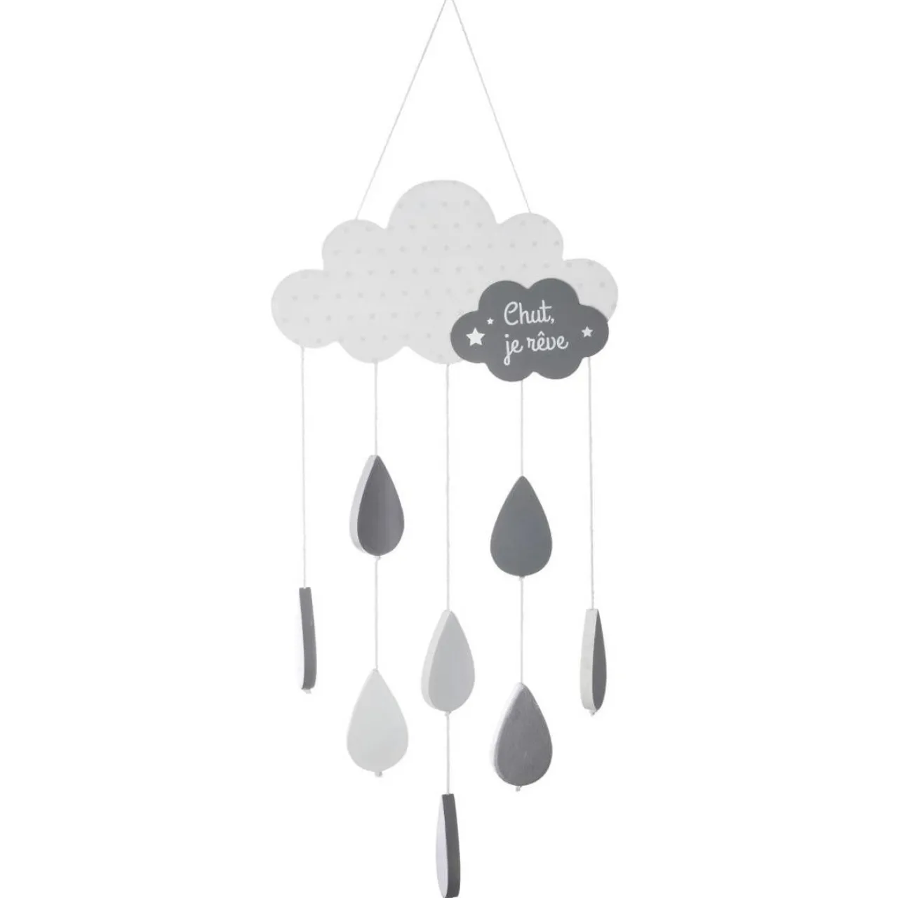 Objet Déco Enfant|Atmosphera createur d'interieur for kids Mobile bébé bois et coton (H57.5 cm) Nuage Gris