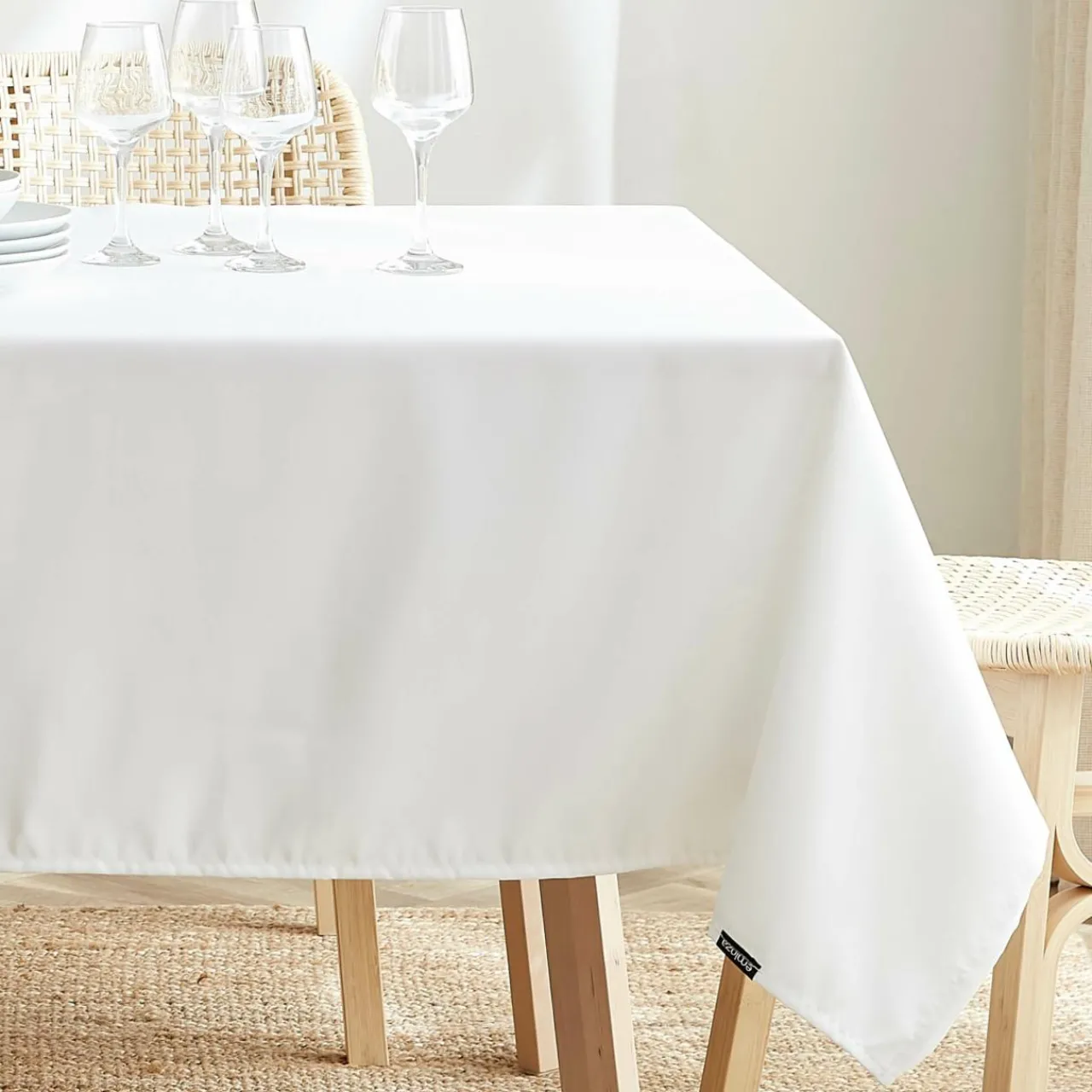 Nappe De Table|EMINZA Nappe carrée anti tache (100 x 100 cm) Elise he Blanc