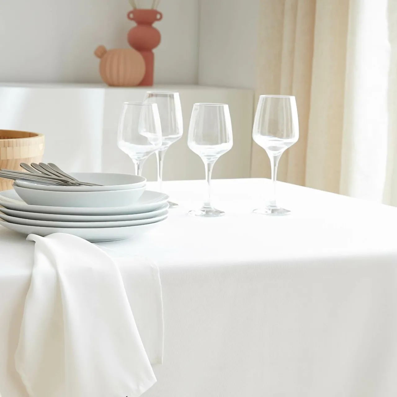 Nappe De Table|EMINZA Nappe carrée anti tache (100 x 100 cm) Elise he Blanc