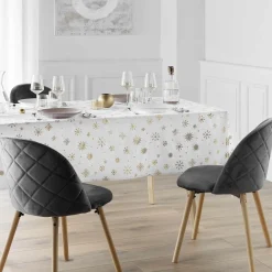 Nappe Et Chemin De Table|douceur d'intu017drieur Nappe de Noël rectangulaire anti tache (140 x 240 cm) Astrelia Blanc et dé Or