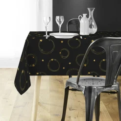 Nappe Et Chemin De Table|Douceur d interieur Nappe de Noël rectangulaire (150 x 240 cm) Star et Or Noir
