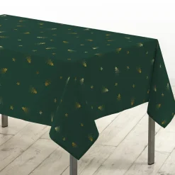 Nappe Et Chemin De Table|Douceur d interieur Nappe de Noël rectangulaire (150 x 300 cm) Sapin métallisé et or Vert