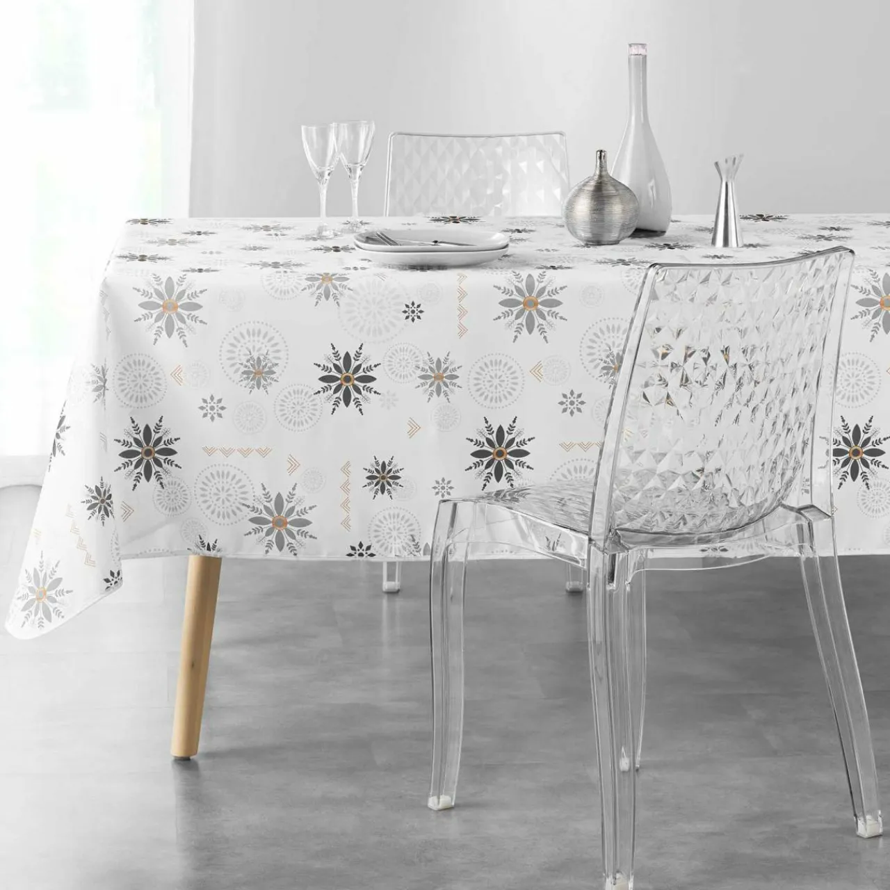 Nappe Et Chemin De Table|DOUCEUR D'INTERIEUR Nappe de Noël rectangulaire (150 x 240 cm) Enchanté Blanc