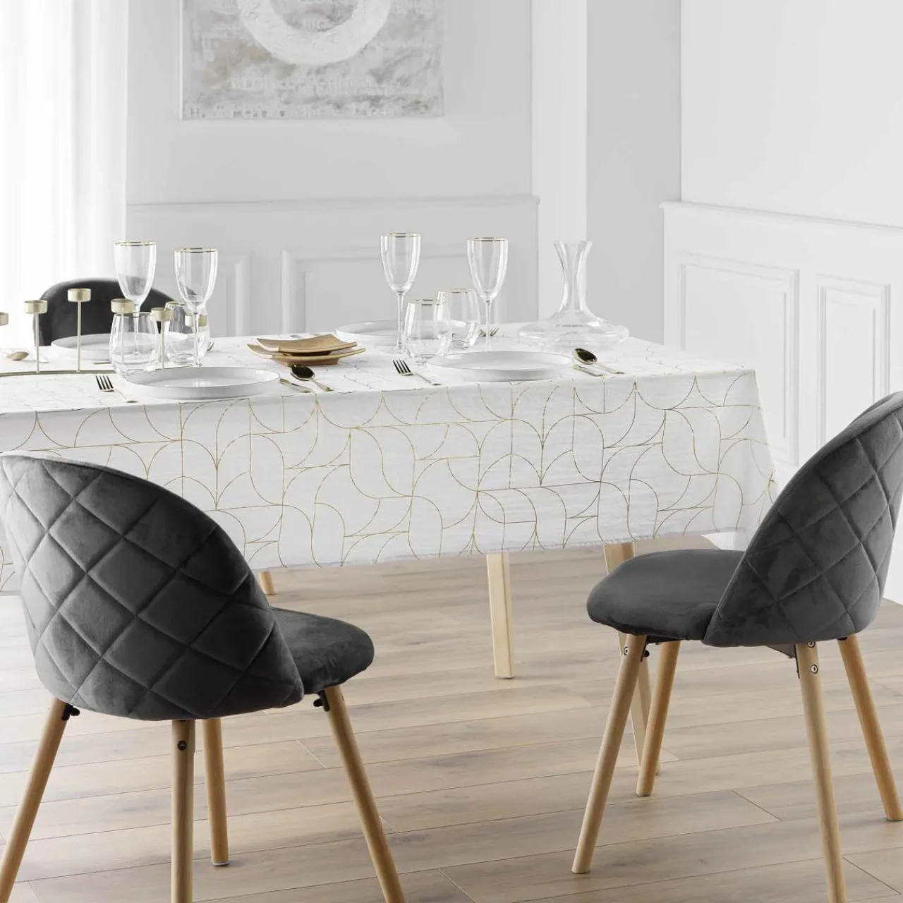 Nappe Et Chemin De Table|douceur d'intu017drieur Nappe de Noël rectangulaire anti tache (140 x 240 cm) Loux Blanc et dé Or