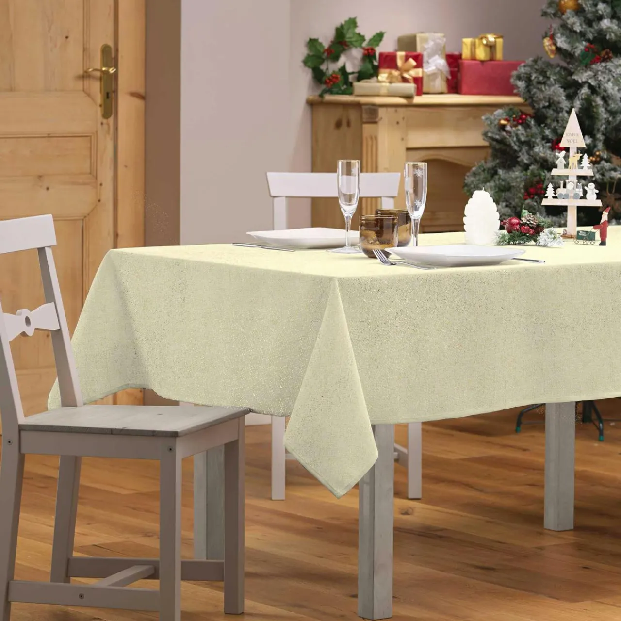 Nappe Et Chemin De Table|Douceur d interieur Nappe de Noël rectangulaire (140 x 300 cm) Strass Or