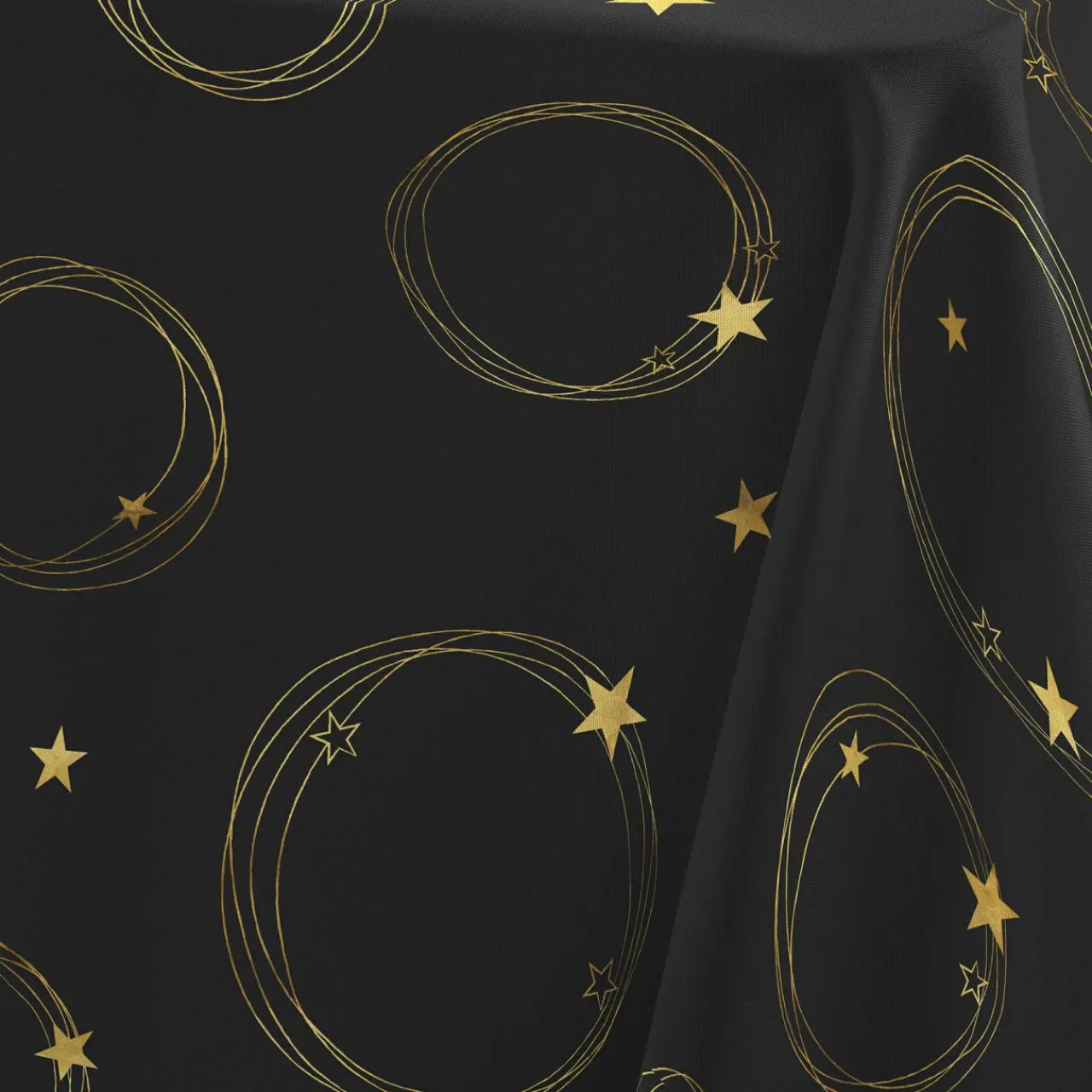 Nappe Et Chemin De Table|Douceur d interieur Nappe de Noël rectangulaire (150 x 300 cm) Star et or Noir