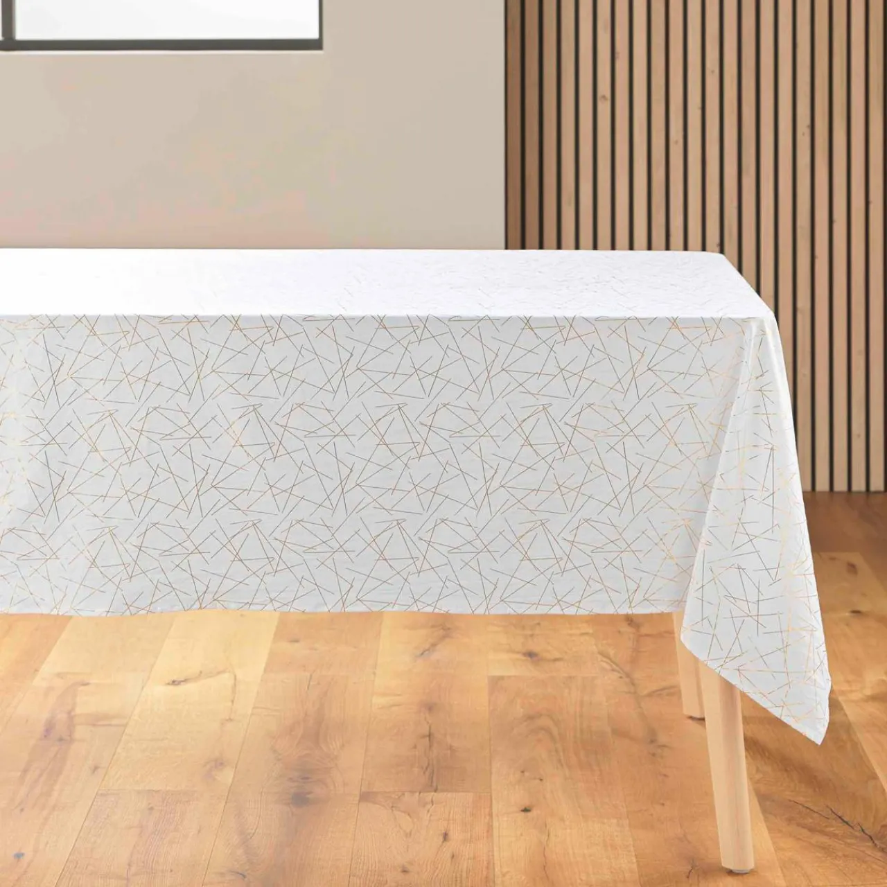 Nappe Et Chemin De Table|douceur d'intu017drieur Nappe de Noël rectangulaire anti tache (140 x 240 cm) Mikado et doré Blanc