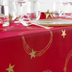 Nappe Et Chemin De Table|douceur d'intu017drieur Nappe de Noël rectangulaire anti tache (150 x 300 cm) Star et doré Rouge