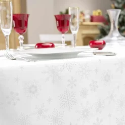 Nappe Et Chemin De Table|Douceur d interieur Nappe de Noël rectangulaire (140 x 240 cm) Flocon d'hiver Blanc