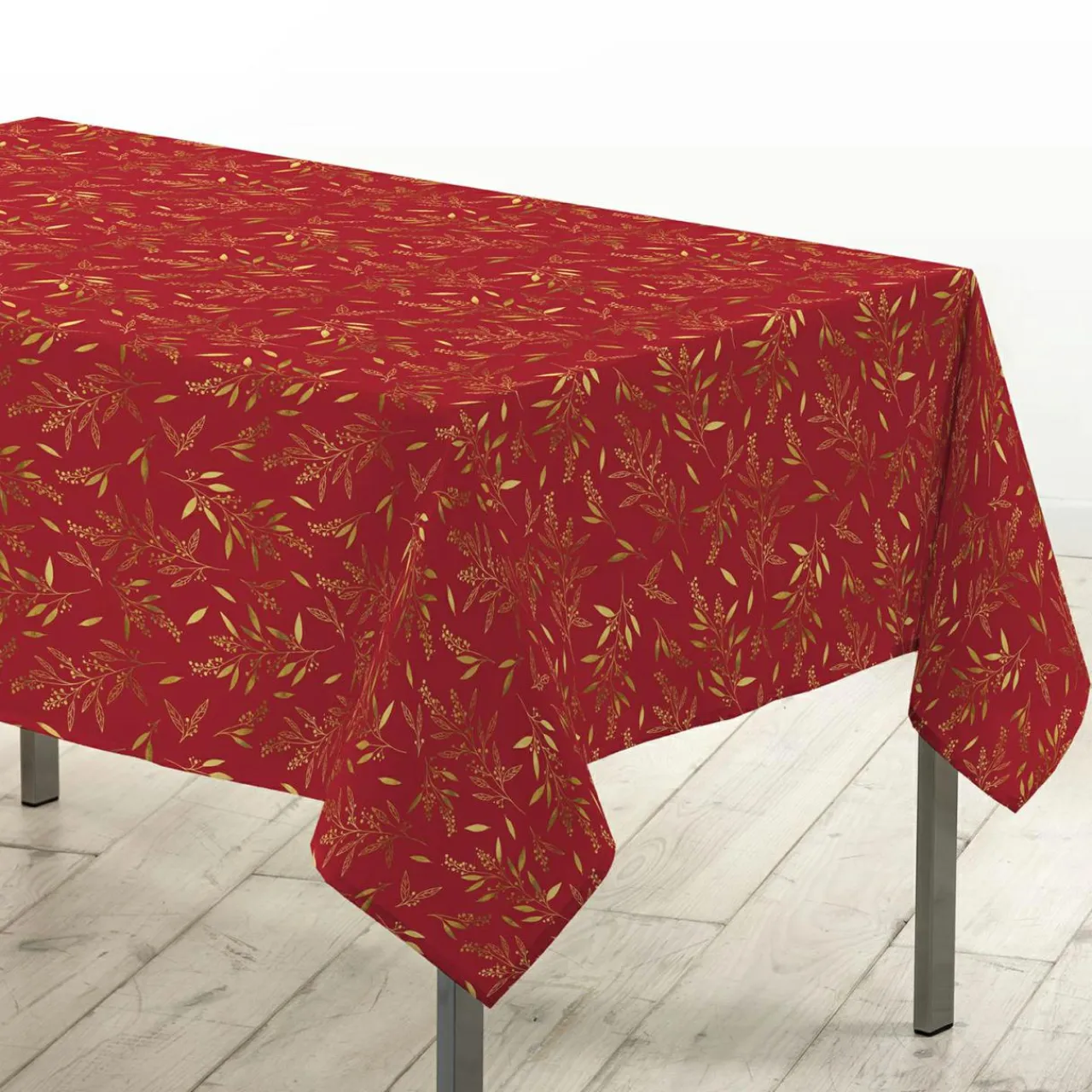 Nappe Et Chemin De Table|Douceur d interieur Nappe de Noël rectangulaire (140 x 240 cm) Naelle et or Rouge