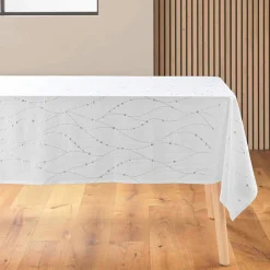 Nappe Et Chemin De Table|Douceur d interieur Nappe de Noël rectangulaire (140 x 240 cm) Astrelia et argent Blanc