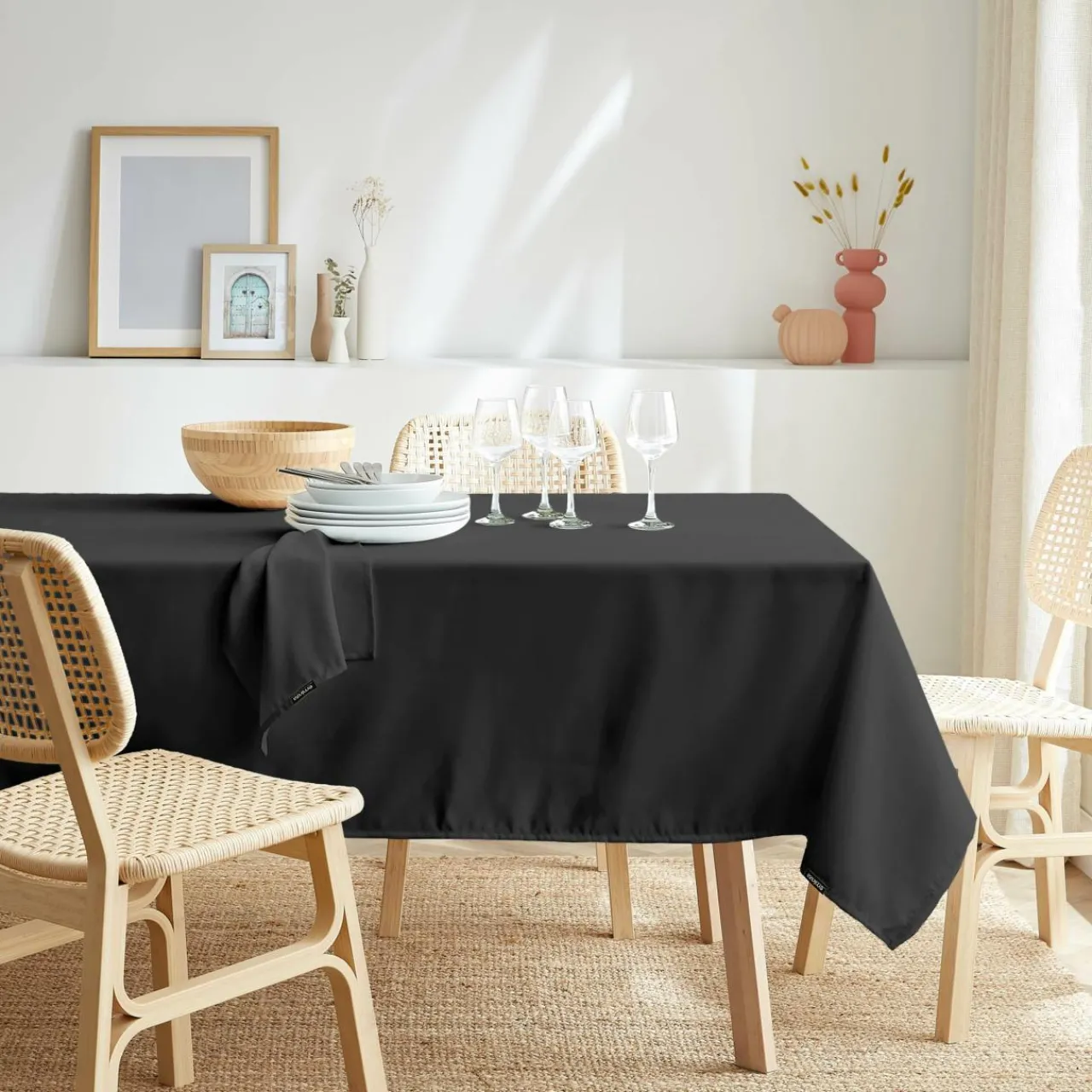 Nappe De Table|EMINZA Nappe rectangulaire anti tache (140 x 300 cm) Elise e Noir