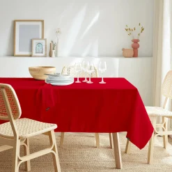 Nappe De Table|EMINZA Nappe rectangulaire anti tache (140 x 250 cm) Elise Rouge