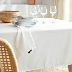 Nappe De Table|EMINZA Nappe rectangulaire anti tache (140 x 350 cm) Elise he Blanc