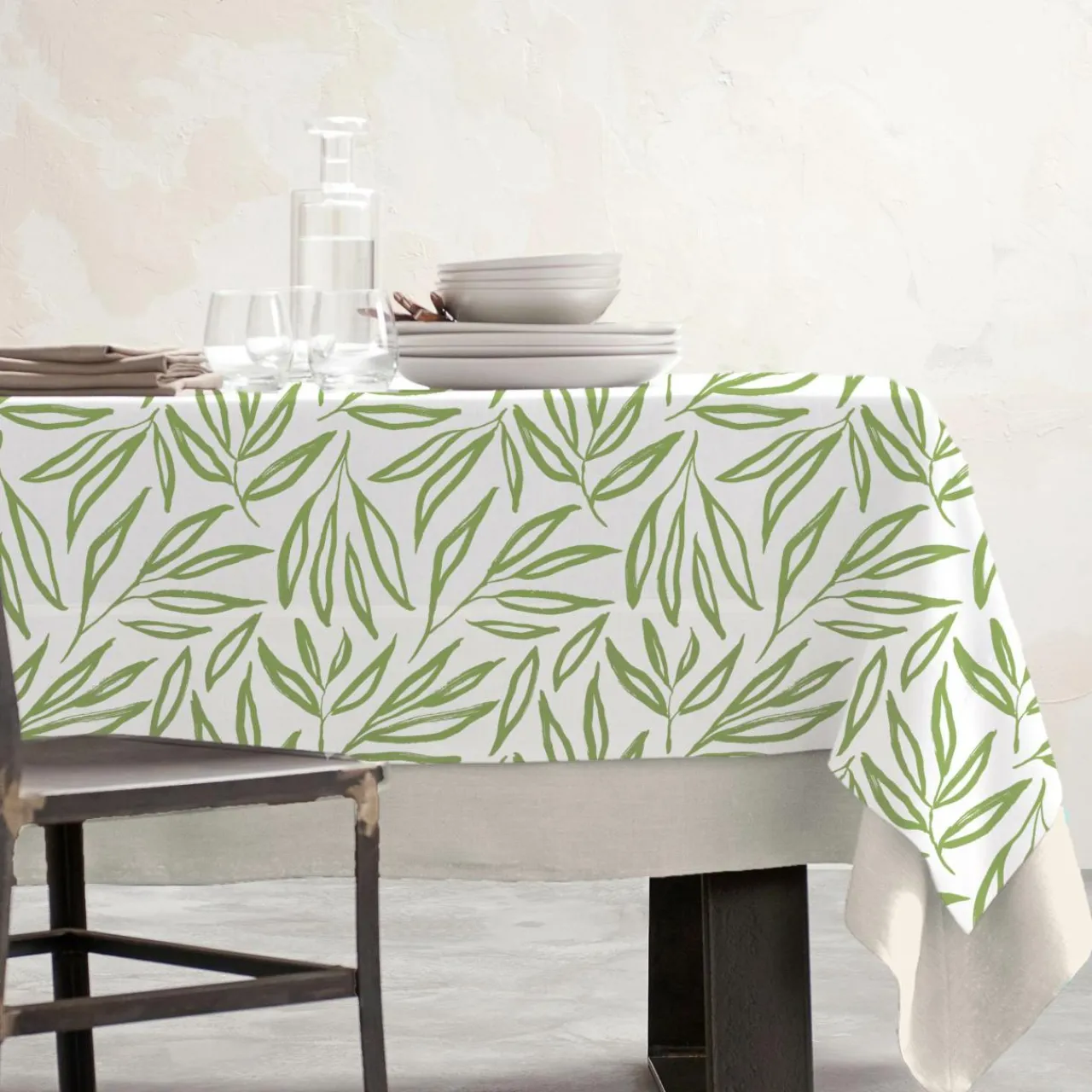 Nappe De Table|EMINZA Nappe rectangulaire coton enduit (150 x 250 cm) Galice Vert Eucalyptus