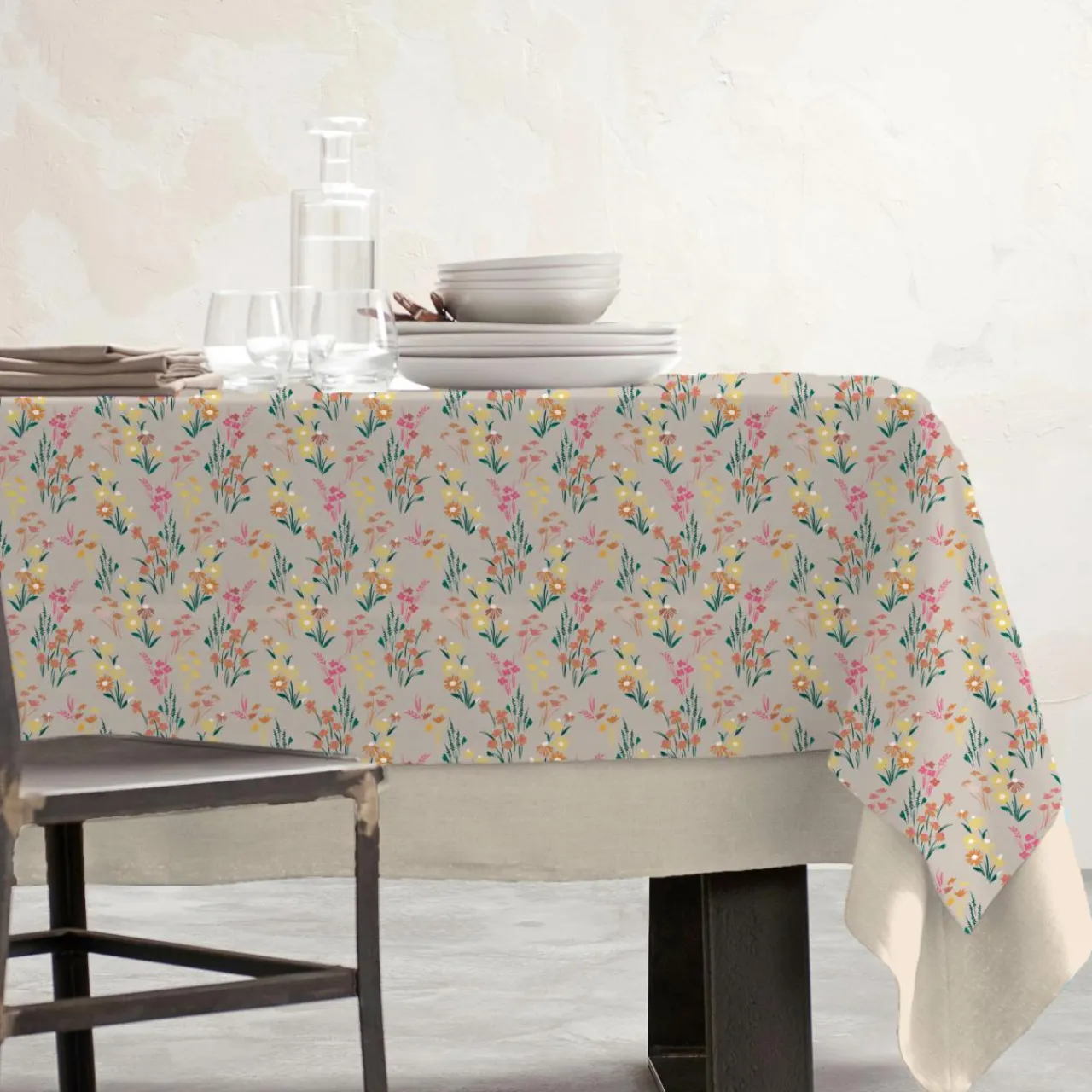 Nappe De Table|EMINZA Nappe rectangulaire coton enduit (150 x 250 cm) Juliette Beige