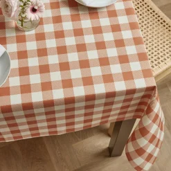 Nappe De Table|EMINZA Nappe rectangulaire coton enduit (150 x 350 cm) Vichy Terracotta