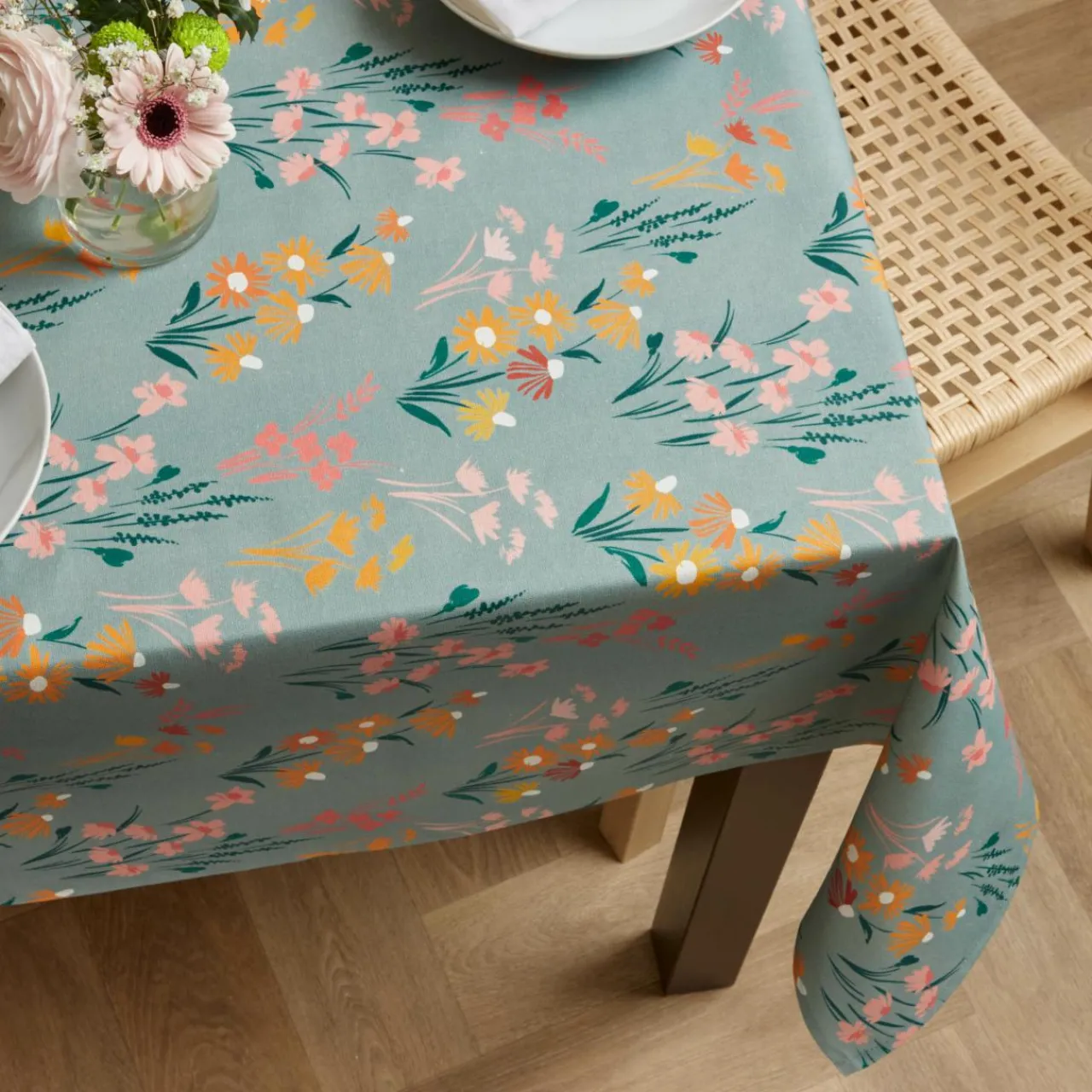 Nappe De Table|EMINZA Nappe rectangulaire coton enduit (150 x 250 cm) Juliette Vert Eucalyptus