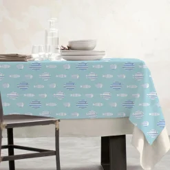 Nappe De Table|EMINZA Nappe rectangulaire coton enduit (150 x 250 cm) Fish e Bleu