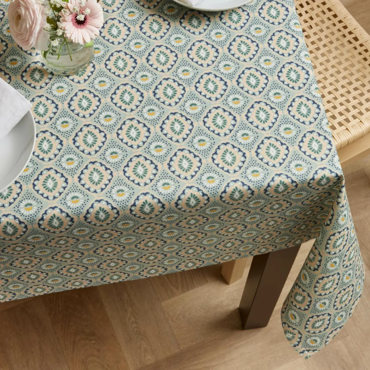 Nappe De Table|EMINZA Nappe rectangulaire coton enduit (150 x 350 cm) Palerme e Vert