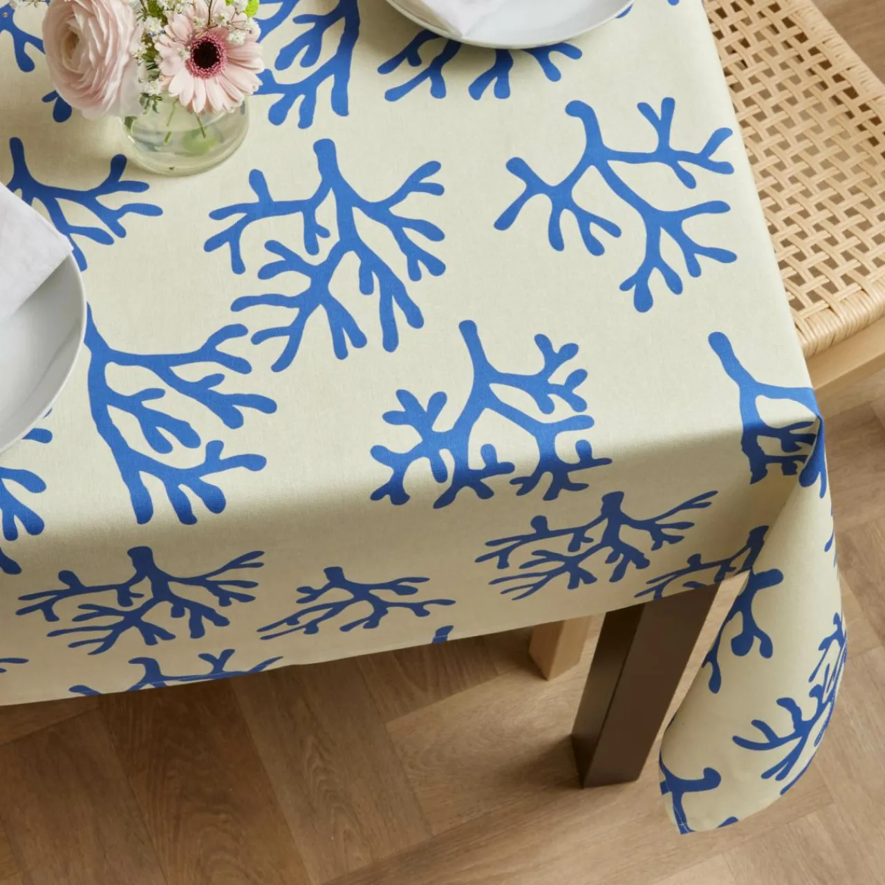 Nappe De Table|EMINZA Nappe rectangulaire coton enduit (150 x 350 cm) Moorea e Bleu