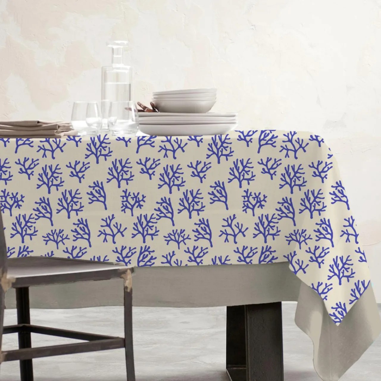 Nappe De Table|EMINZA Nappe rectangulaire coton enduit (150 x 350 cm) Moorea e Bleu