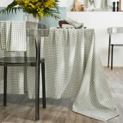 Nappe De Table|EMINZA Nappe rectangulaire gaze de coton (150 x 350 cm) Gaïa vichy Vert Eucalyptus