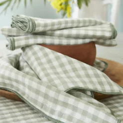 Nappe De Table|EMINZA Nappe rectangulaire gaze de coton (150 x 250 cm) Gaïa vichy Vert Eucalyptus