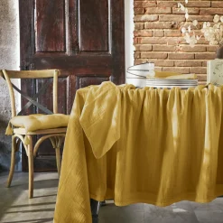 Nappe De Table|EMINZA Nappe rectangulaire gaze de coton (150 x 350 cm) Gaïa Jaune safran