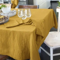 Nappe De Table|EMINZA Nappe rectangulaire gaze de coton (150 x 350 cm) Gaïa Jaune safran