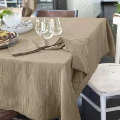 Nappe De Table|EMINZA Nappe rectangulaire gaze de coton (150 x 350 cm) Gaïa Ficelle