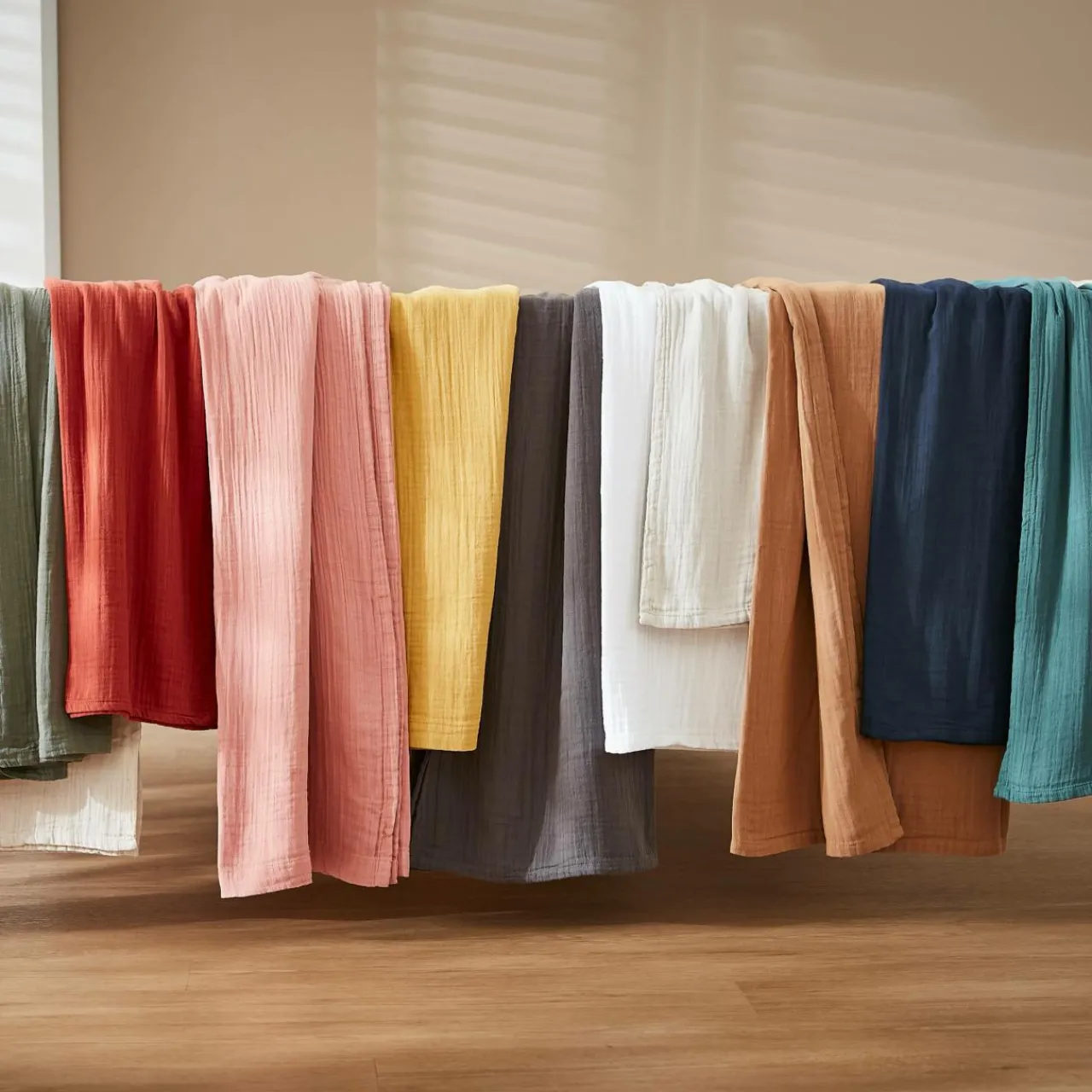 Nappe De Table|EMINZA Nappe rectangulaire gaze de coton (150 x 350 cm) Gaïa Vert sapin