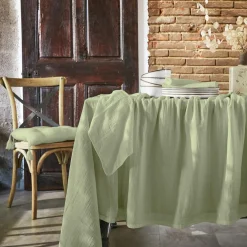 Nappe De Table|EMINZA Nappe rectangulaire gaze de coton (150 x 350 cm) Gaïa Vert tilleul