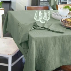 Nappe De Table|EMINZA Nappe rectangulaire gaze de coton (150 x 250 cm) Gaïa eucalyptus Vert