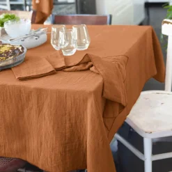 Nappe De Table|EMINZA Nappe rectangulaire gaze de coton (150 x 250 cm) Gaïa Abricot