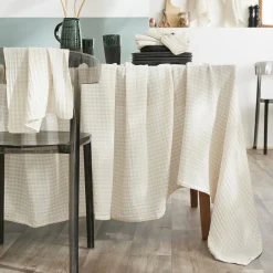 Nappe De Table|EMINZA Nappe rectangulaire gaze de coton (150 x 350 cm) Gaïa vichy Beige