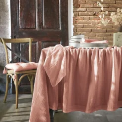 Nappe De Table|EMINZA Nappe rectangulaire gaze de coton (150 x 250 cm) Gaïa Rose Pêche