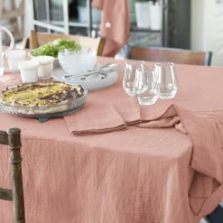 Nappe De Table|EMINZA Nappe rectangulaire gaze de coton (150 x 250 cm) Gaïa Rose Pêche
