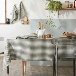 Nappe De Table|EMINZA Nappe rectangulaire gaze de coton (150 x 250 cm) Gaïa vichy Vert romarin