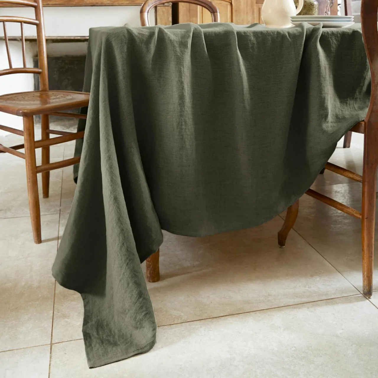 Nappe De Table|EMINZA Nappe rectangulaire lin lavé (170 x 350 cm) Louise Vert romarin