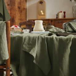 Nappe De Table|EMINZA Nappe rectangulaire lin lavé (170 x 350 cm) Louise Vert romarin