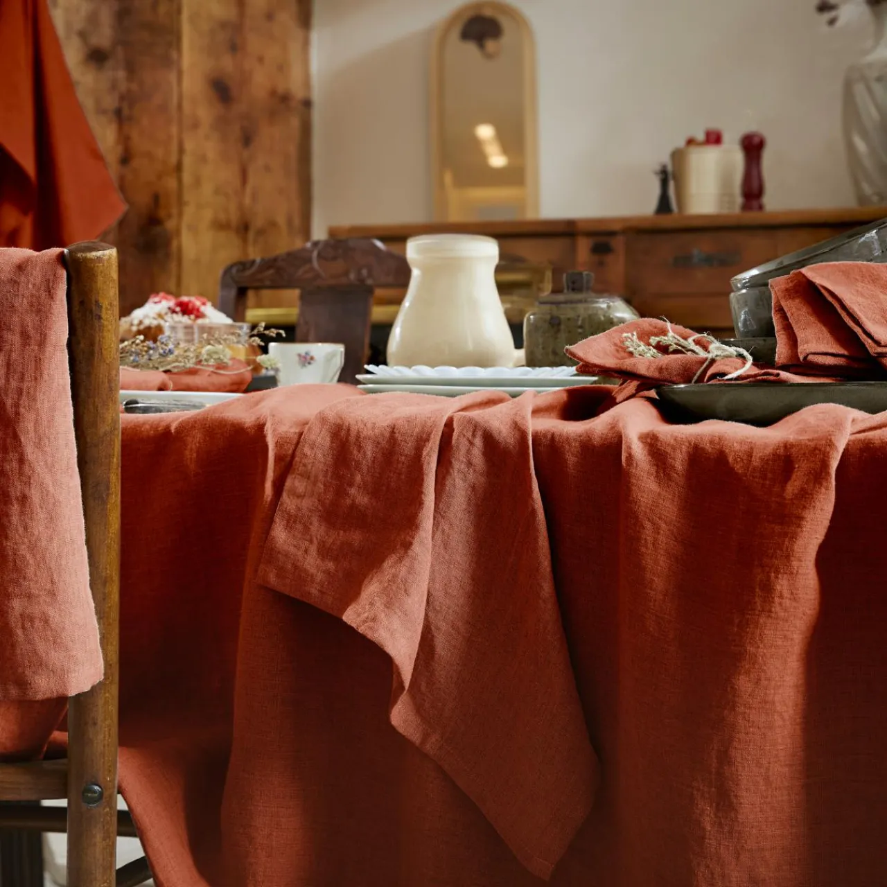 Nappe De Table|EMINZA Nappe rectangulaire lin lavé (170 x 350 cm) Louise Terracotta