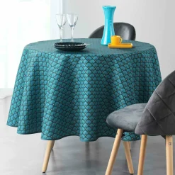Nappe De Table|DOUCEUR D'INTERIEUR Nappe ronde anti tache (D180 cm) Artchic e Bleu