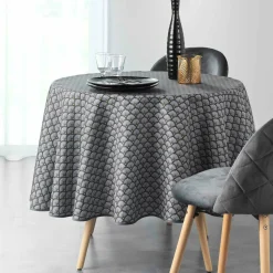 Nappe De Table|DOUCEUR D'INTERIEUR Nappe ronde anti tache (D180 cm) Artchic Gris Anthracite